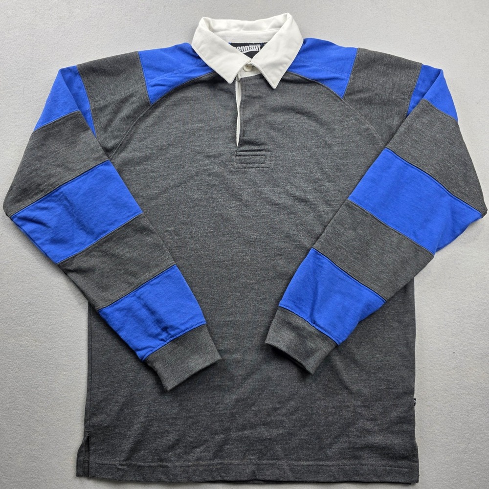 Pennant Sportswear Rugby Shirt XXS Grey Blue Colorblock Long Sleeve Collared‎